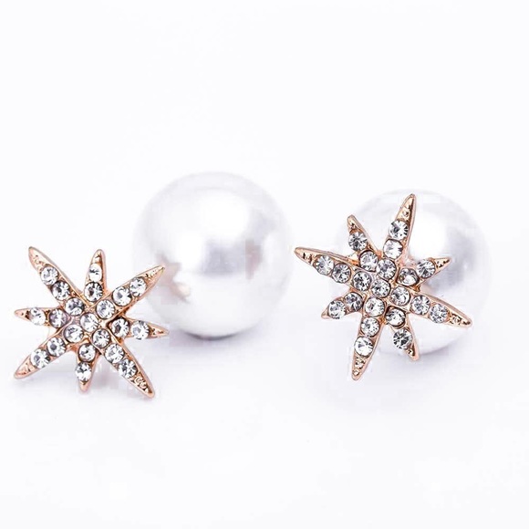 Double sided crystal pearl earrings stud dressy - Picture 6 of 8